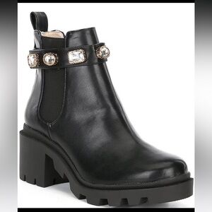 Amulet Jewel Embellished Lug Sole Chunky Block Heel Combat Platform Booties